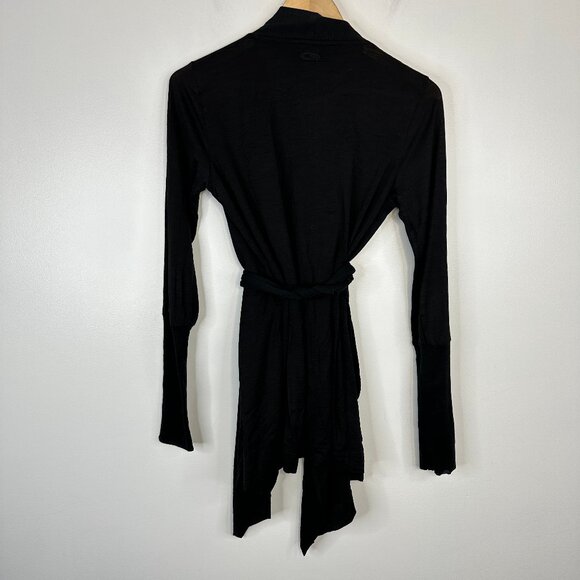 Icebreaker Merino Wool Long Sleeve Black Wrap Cardigan Sweater Medium - Picture 5 of 5